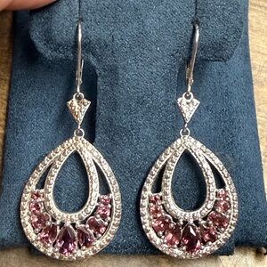 3.80 CTW UMBA River Rhodolite Pear shaped sterling silver Earring